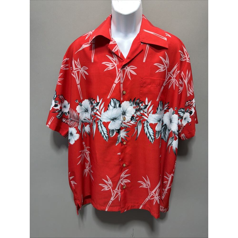 Men's Alvish Hawaiian Shirt Size 2XL Short Sleeve Button Down Red Polyester
